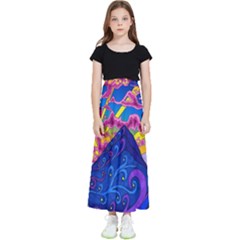 Blue And Purple Mountain Painting Psychedelic Colorful Lines Kids  Flared Maxi Skirt by Bedest