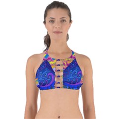 Blue And Purple Mountain Painting Psychedelic Colorful Lines Perfectly Cut Out Bikini Top by Bedest