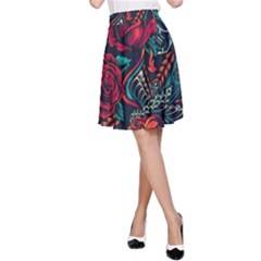 Vintage Flash Tattoos Designs Seamless Pattern A-line Skirt by Bedest