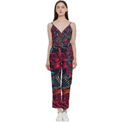Vintage Flash Tattoos Designs Seamless Pattern V-neck Camisole Jumpsuit by Bedest
