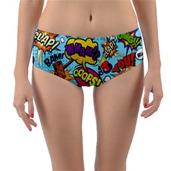 Graffiti Word Seamless Pattern Reversible Mid-waist Bikini Bottoms by Bedest