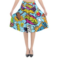 Graffiti Word Seamless Pattern Flared Midi Skirt by Bedest