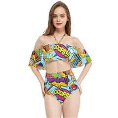 Graffiti Word Seamless Pattern Halter Flowy Bikini Set  by Bedest