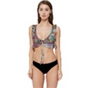 Pattern Design Art Techno  Dj Music Retro Music Device Low Cut Ruffle Edge Bikini Top View1