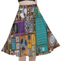 Pattern Design Art Techno  Dj Music Retro Music Device A-Line Full Circle Midi Skirt With Pocket View1