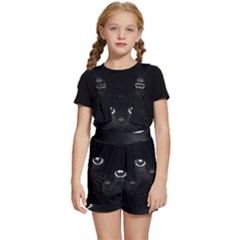 Black Cat Face Kids  Short Overalls by Cemarart