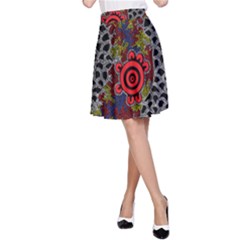 Authentic Aboriginal Art - Gathering 2 A-line Skirt by hogartharts