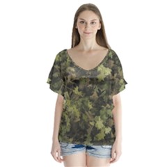 Camouflage Military V-neck Flutter Sleeve Top by Ndabl3x