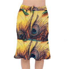 City Light Sky Landmark Painting Short Mermaid Skirt by Cemarart