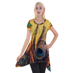 Oceans Stunning Painting Sunset Scenery Wave Paradise Beache Mountains Short Sleeve Side Drop Tunic by Cemarart