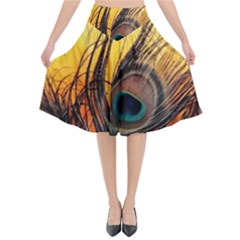 City Lights Sky Landmark Painting Flared Midi Skirt by Cemarart