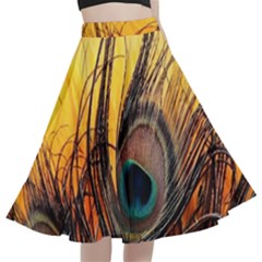 City Lights Sky Landmark Painting A-line Full Circle Midi Skirt With Pocket by Cemarart