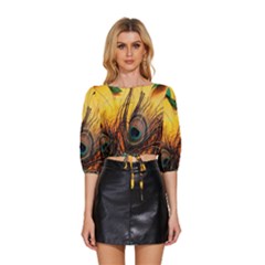Japan Art Artwork Asia Drawing Lake Landscape Mountain Nature Oriental Mid Sleeve Drawstring Hem Top by Cemarart