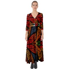 Fractals, Floral Ornaments, Rings Button Up Boho Maxi Dress by nateshop