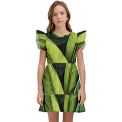 Banana Leaves Pattern Kids  Winged Sleeve Dress by goljakoff