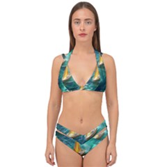 Mountain Birds River Sunset Nature Double Strap Halter Bikini Set by Cemarart