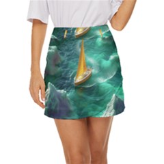 Valley Night Mountains Mini Front Wrap Skirt by Cemarart
