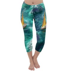 Dolphin Swimming Sea Ocean Capri Winter Leggings  by Cemarart