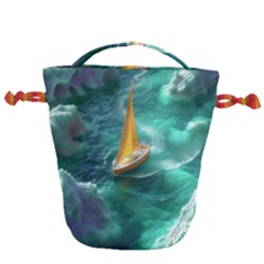 Dolphin Swimming Sea Ocean Drawstring Bucket Bag by Cemarart