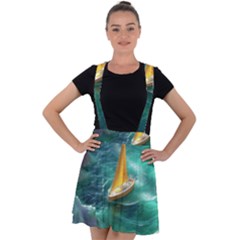 Dolphins Sea Ocean Velvet Suspender Skater Skirt by Cemarart