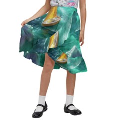 Moon Moonlit Forest Fantasy Midnight Kids  Ruffle Flared Wrap Midi Skirt by Cemarart