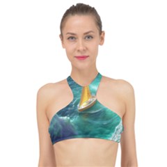 Silk Waves Abstract High Neck Bikini Top by Cemarart