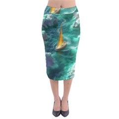 Seascape Boat Sailing Midi Pencil Skirt by Cemarart