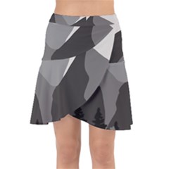 Mountain Wolf Tree Nature Moon Wrap Front Skirt by Cemarart