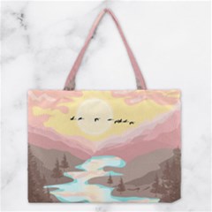 Mountain Birds River Sunset Nature Medium Tote Bag by Cemarart