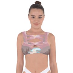 Mountain Birds River Sunset Nature Bandaged Up Bikini Top by Cemarart