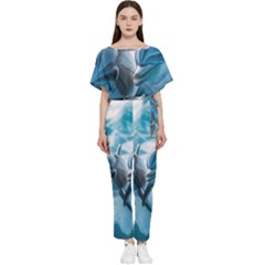 Dolphin Swimming Sea Ocean Batwing Lightweight Chiffon Jumpsuit by Cemarart