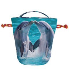 Dolphins Sea Ocean Drawstring Bucket Bag by Cemarart