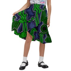 Authentic Aboriginal Art - After The Rain Kids  Ruffle Flared Wrap Midi Skirt by hogartharts