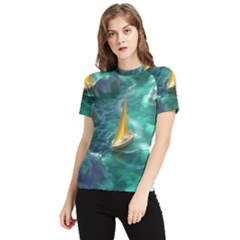Seascape Boat Sailing Women s Short Sleeve Rash Guard by Cemarart