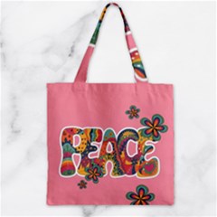 Flower Power Hippie Boho Love Peace Text Pink Pop Art Spirit Zipper Grocery Tote Bag by Grandong