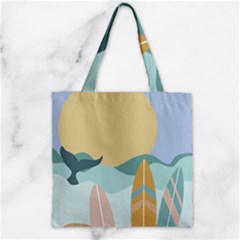 Beach Sea Surfboards Water Sand Drawing  Boho Bohemian Nature Zipper Grocery Tote Bag by Grandong