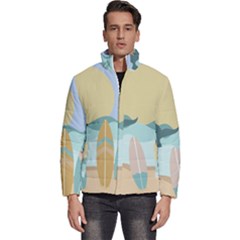 Beach Sea Surfboards Water Sand Drawing  Boho Bohemian Nature Men s Puffer Bubble Jacket Coat by Grandong