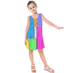 Shapes Texture Colorful Cartoon Kids  Sleeveless Dress by Cemarart
