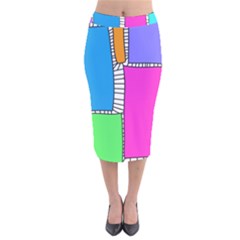 Shapes Texture Colorful Cartoon Velvet Midi Pencil Skirt by Cemarart