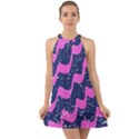 Texture Watercolour Liquify Halter Tie Back Chiffon Dress View1