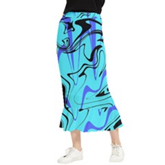 Mint Background Swirl Blue Black Maxi Fishtail Chiffon Skirt by Cemarart