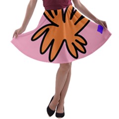Doodle Flower Sparkles Orange Pink A-line Skater Skirt by Cemarart
