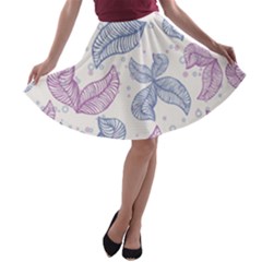 Boho Bohemian Leaves Branch Beige A-line Skater Skirt by Cemarart