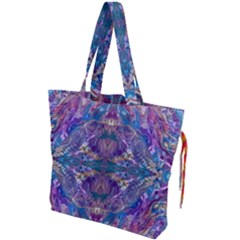 Cobalt Arabesque Drawstring Tote Bag by kaleidomarblingart