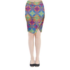 Colorful Flora Flora Kazakh Pattern Midi Wrap Pencil Skirt by Cemarart