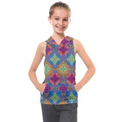 Colorful Flora Flora Kazakh Pattern Kids  Sleeveless Hoodie by Cemarart