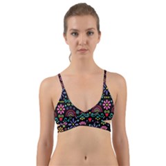 Mexican Folk Art Seamless Pattern Wrap Around Bikini Top by Bedest