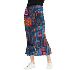 Wallet City Art Graffiti Maxi Fishtail Chiffon Skirt by Bedest