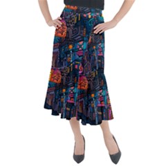 Wallet City Art Graffiti Midi Mermaid Skirt by Bedest