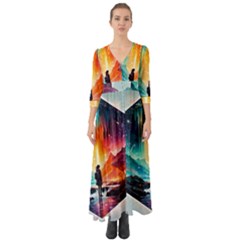 Starry Night Wanderlust: A Whimsical Adventure Button Up Boho Maxi Dress by stine1